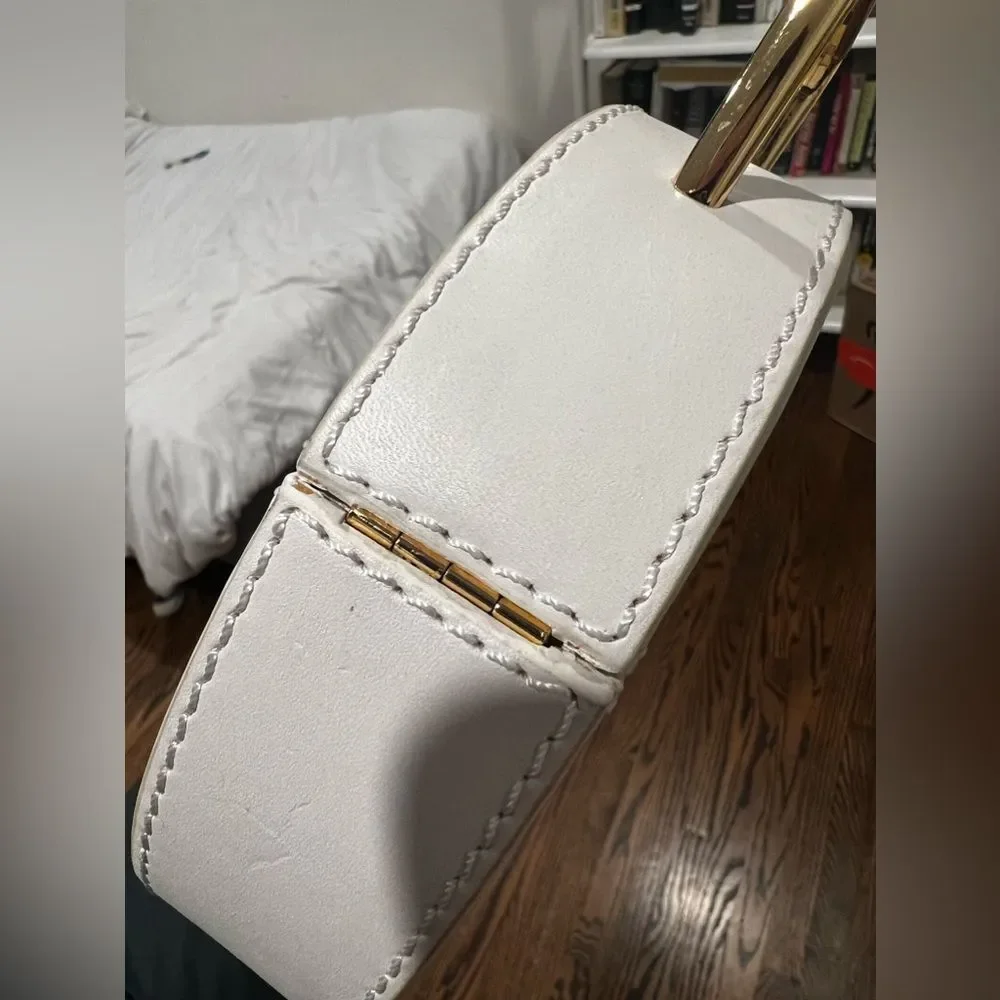 Rachel Comey Rider Circle Bag Ivory White Leather Round Brass Top Handle Rare - Picture 15 of 15